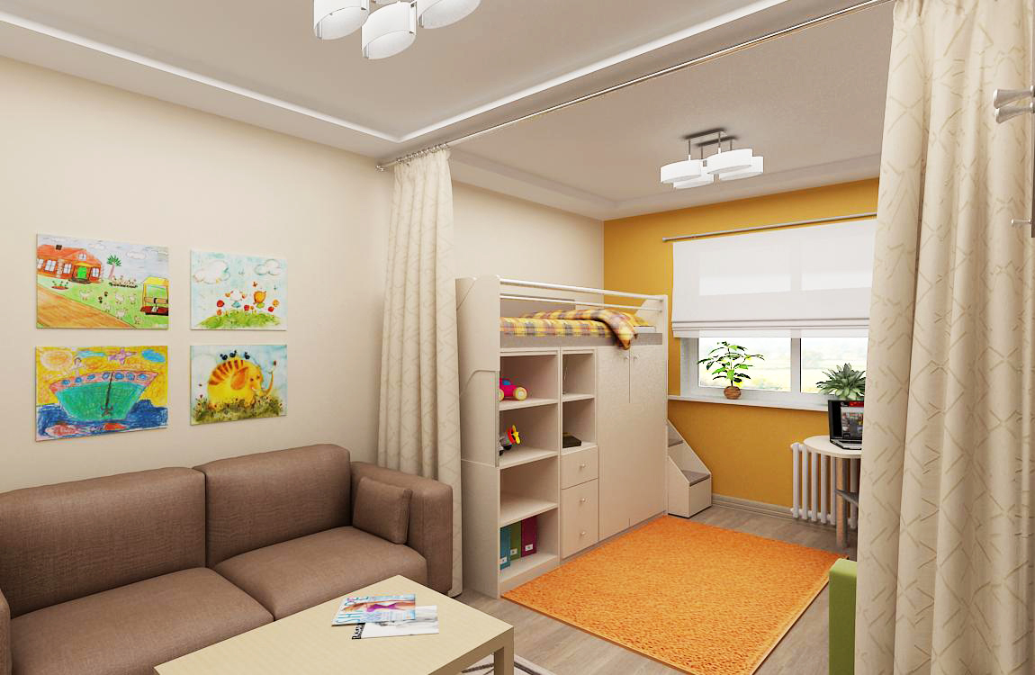 Дизайн однокомнатной квартиры для родителей и ребенка